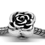 Tibetan Silver Stylized Rose Blossom European Spacer Bead