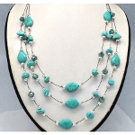 Turquoise Faceted Crystal & Silver Beads Illusion Necklace