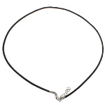 Adjustable Genuine Black Leather Necklace with Silver Tone Clasp