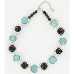 NKL-144g 1960s Mod Metal Framed Turquoise & Glass Bead Necklace
