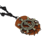 Adjustable Brown Leather Bronze Tone Nautical Anchor Necklace