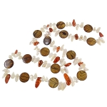 Freshwater Pearl & Striped Shell Bead Necklace Chestnut & Orange