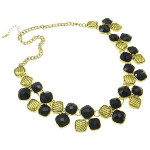 Elegant Modern Black Resin Cab & Gold Tone Metal Necklace