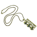 Bronze Tone Triple Skull Biker AB Rhinestone Necklace