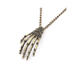Antiqued Brass Tone Skeleton Hand Pendant Necklace