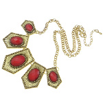 Boutique Gold Tone Red Faceted Resin Cab Necklace