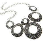 Retro 1960's Modern Beaded Circle Statement Necklace ~ Silver