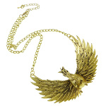 Gold Tone Winged Pegasus Horse 3D Mythology Statement Necklace