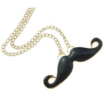 Fun Black Enamel Handlebar Mustache Gold Tone Necklace