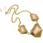 Mixed Hammered Gold Tone Mottled Cab & Rhinestone Necklaces
