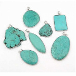 Mixed Shape Turquoise Gemstone Silver Tone Wrapped Pendants