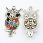 Tibetan Silver Retro Style Colorful Rhinestone Owl Pendant