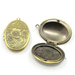 Brass Tone Victorian Style Floral Scroll Oval Locket Pendant