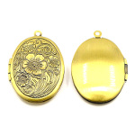 Brass Tone Victorian Style Floral Scroll Oval Locket Pendant
