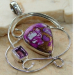 Sterling Silver Purple Copper Turquoise Abstract Modern Pendant