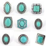 Solid Zinc Bohemian Boho Rings with Turquoise Beads