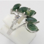 Silver Plated Ring with Genuine Moss Agate Stones