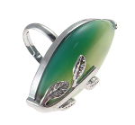 Adjustable Silver Tone Agate Stone with Leaf Overlay Ring
