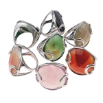 Adjustable Silver Tone Agate Stone with Overlay Ring