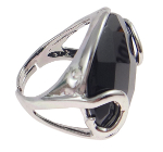 Adjustable Silver Tone Agate Stone with Overlay Ring