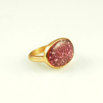 14K Gold Plate Resin Stardust Sparkle Ring ~ Pink Size 7