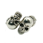 Figural Tibetan Silver Relief Double Skull Ring
