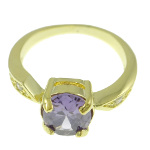Purple CZ Faceted Stone Rhinestone Gold Tone Ring Size 7.5