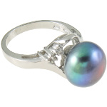 Sterling Silver Large Black Freshwater Pearl Ring Size 8