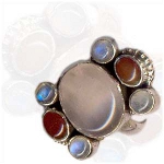 Sterling Silver & Iridescent Moonstone with Garnet Accents