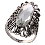 Mixed Sterling Silver Large CZ Cocktail Marcasite Ring