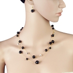 Mixed Gold Silver Tone Glass Pearl Bead Necklace & Earrings