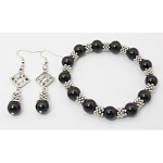 Gemstone Tibetan Silver Spacer Bracelet Set ~ Black Onyx