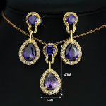 Quality Gold Tone CZ Rhinestone Necklace Earring Set ~ Amethyst