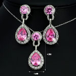 Quality Silver Tone CZ Rhinestone Necklace Earring Set ~ Pink