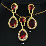 Quality Gold Tone CZ Rhinestone Necklace Earring Set ~ Ruby