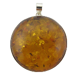 Sterling Silver & Amber Round Pendant