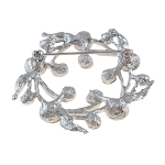 Victorian Style Silver Tone Floral Scroll Rhinestone Brooch