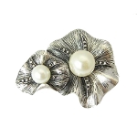 Arts & Crafts Style Pearl Beaded Double Flower Blossom Brooch