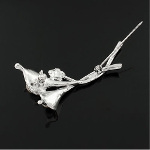 Art Nouveau Silver Tone Calla Lily & Rhinestone Brooch