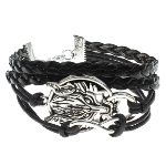 Black Leather Silver Tone Wolf & Infinity Symbol Bracelet
