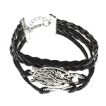 Black Leather Silver Tone Wolf & Infinity Symbol Bracelet