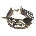 Bronze Tone Leather Cord Music G Clef Skull Infinity Bracelet