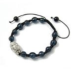 Shambhala Crackle Glass & Rhinestone Bracelet ~ Blue