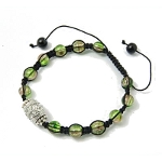 Shambhala Crackle Glass & Rhinestone Bracelet ~ Amber Green