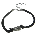 Pewter Tone Biker Punk Skull on Black Suede Bracelet