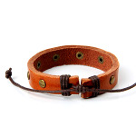 Gold Studded Brown Leather Adjustable Surfer Bracelet