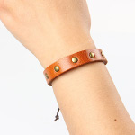 Gold Studded Brown Leather Adjustable Surfer Bracelet
