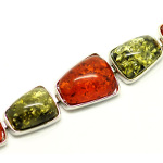 Faux Amber Gemstone Silver Tone Toggle Clasp Bracelet