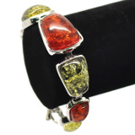 Faux Amber Gemstone Silver Tone Toggle Clasp Bracelet