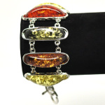 Faux Amber 8 Oval Gemstone Silver Tone Toggle Clasp Bracelet